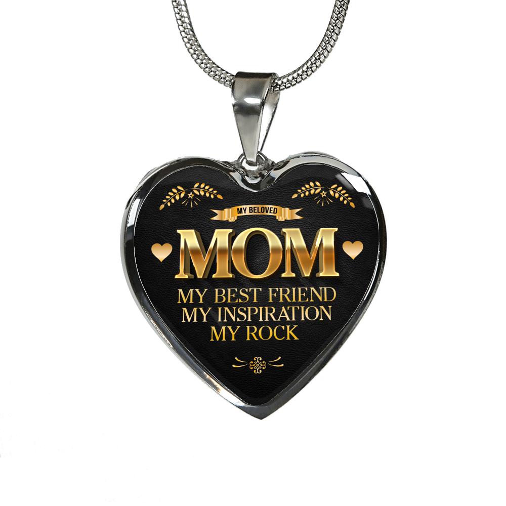 Heart Pendant Necklace or Bangle - My Beloved Mom My Best Friend My Inspiration My Rock - Silver or 18k Gold Finish