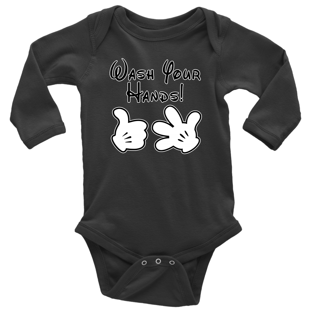 Wash Your Hands, Mickey Gloves, Long Sleeve Baby Bodysuit, TL